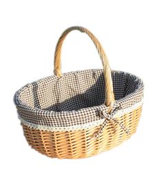 Hand-Woven Oval Picnic Basket Lined With Plaid Lining Easter Basket,Brown&Small