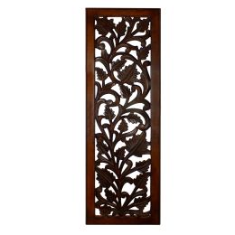 Mango Wood Wall Panel Hand Crafted with Leaves and Scroll Work Motif, Brown(D0102H7IZPW)