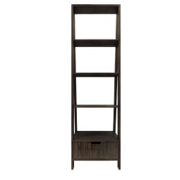 4 Shelf Wooden Ladder Bookcase with Bottom Drawer, Distressed Brown(D0102H7QF7G)