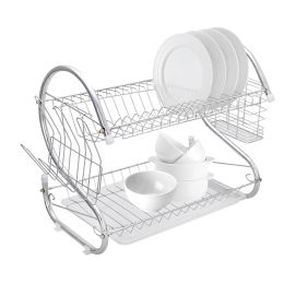 Multifunctional S-shaped Dual Layers Bowls & Dishes & Chopsticks & Spoons Collection Shelf Dish Drainer XH(D0102HEBGBW)