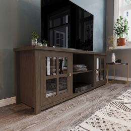 Savoy Classic Four Pane Glass Door TV Stand for up to 80" TVs - Wood Grain Finish - 65" Engineered Wood Frame - 3 Shelves