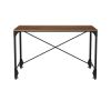 Industrial Style Home Office Desk with Rectangular Wooden Top and Metal Legs, Brown and Bronze