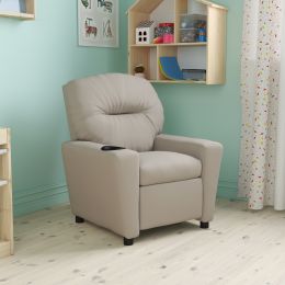 Contemporary Kids Recliner with Cup Holder (Color: Beige Vinyl)
