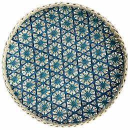 Bamboo Woven Round Basket Tray (Style: Teal)