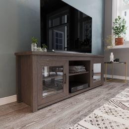 Sheffield Classic TV Stand for up to 80" TVs - Modern Finish with Full Glass Doors - 65" Engineered Wood Frame - 3 Shelves (Color: Black Wash)